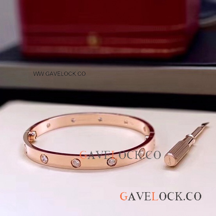 Copy Cartier LOVE Bracelet with 10 Diamond Rose Gold Copy Cartier LOVE Bracelet with 10 Diamond Rose Gold